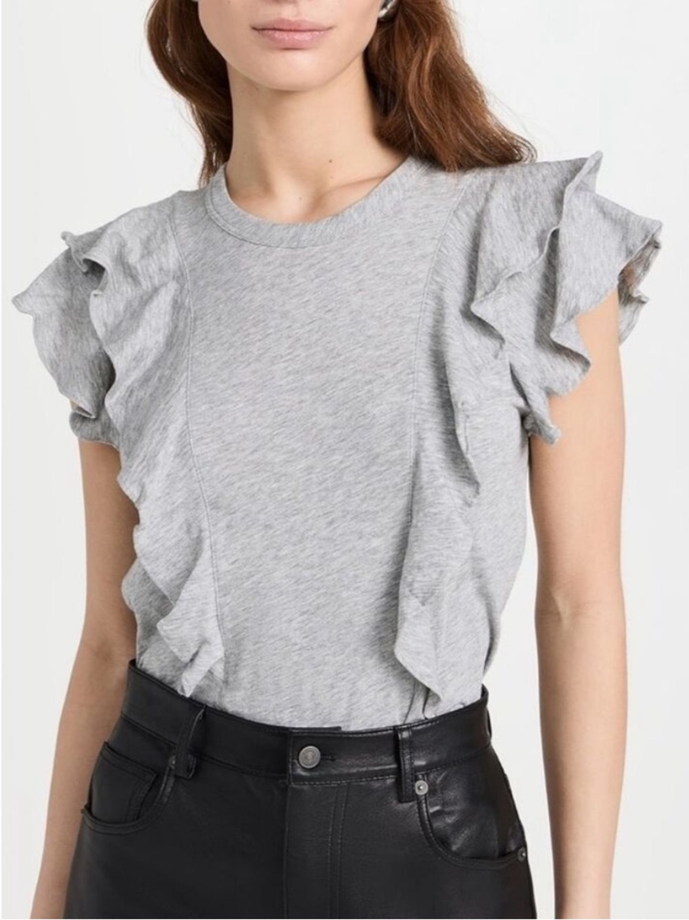Veronica Beard Gray Ruffle Short Sleeve Top
